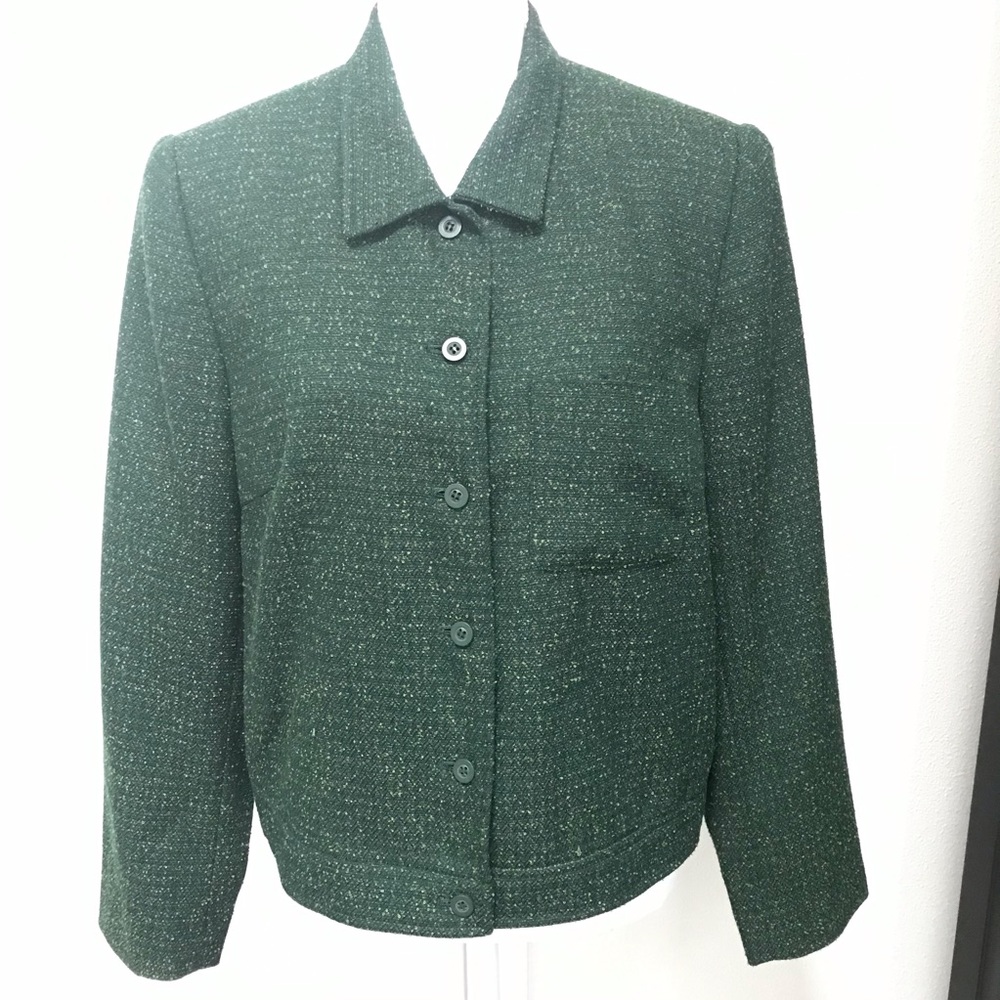 NORTON MCNAUGHTON Button Front Green Tweed Collared Blazer Jacket Sz 12